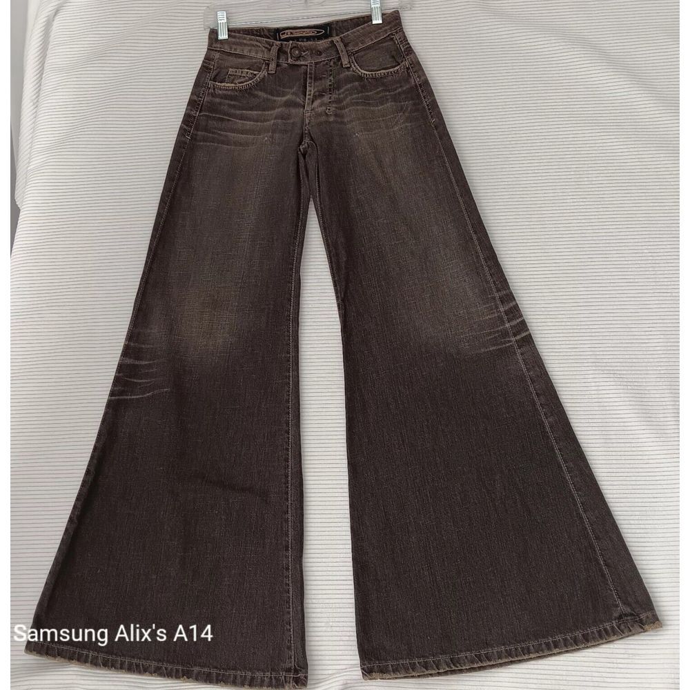 D. Sample Jeans Womens Sz‎ 24 Ultra Wide Leg Green Mid Rise Oversized Belt Loops
